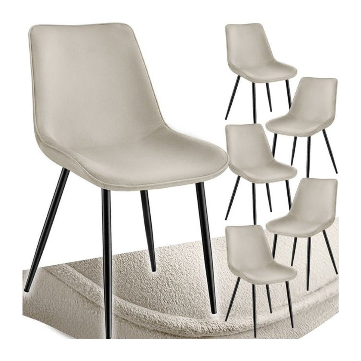 tectake Set gepolsterte Stühle in Samtoptik Modern Schwarz und Beige B/T/H: 48 x 59 x 82,5 cm - Bild 1