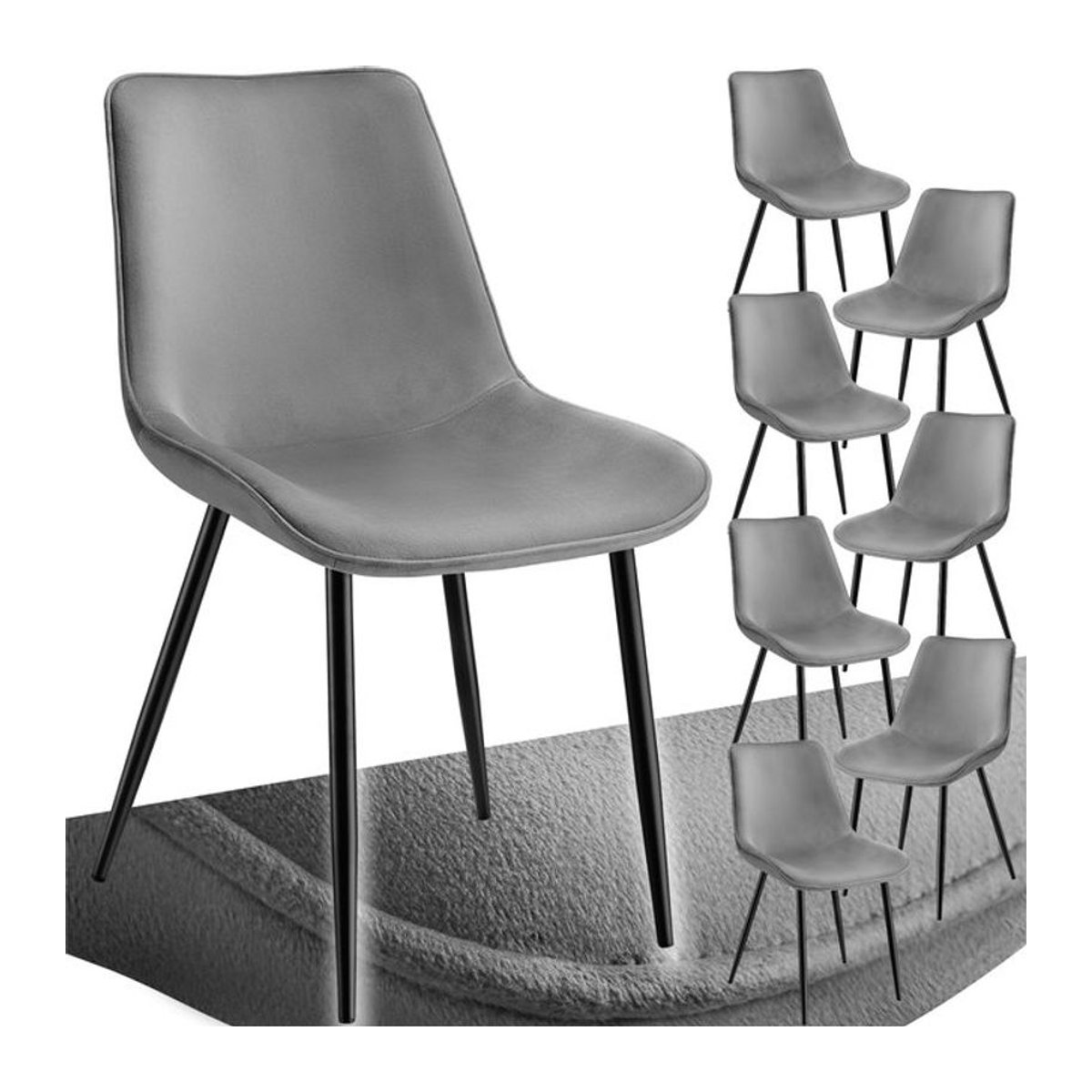 tectake Set gepolsterte Stühle in Samtoptik Modern Schwarz und Grau B/T/H: 48 x 59 x 82,5 cm - Bild 1