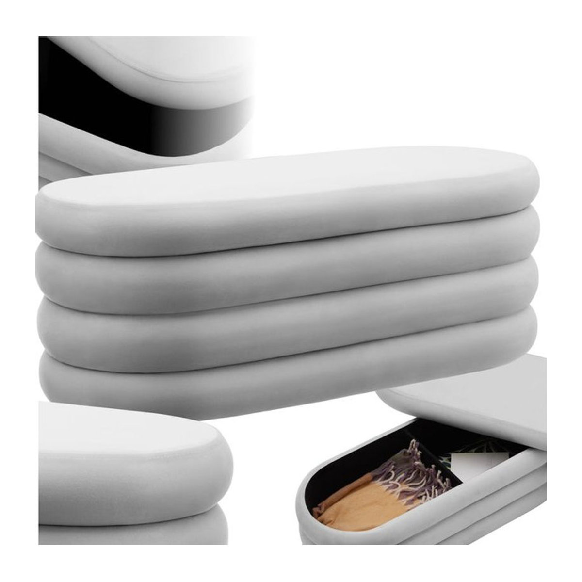 tectake® Sitzbank in Weiß aus Samt oder Bouclé, B/T/H: 110 x 45 x 42 cm - Bild 1