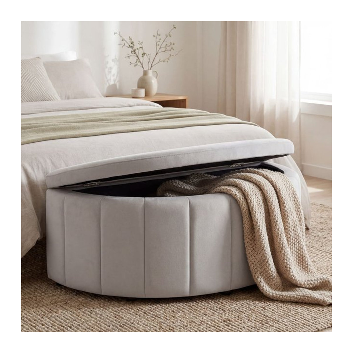 tectake Sitztruhe Polsterbank in Grau mit Samt oder Bouclé und Gasdruckfedersystem, B/T/H: 108 x 48 x 38,5 cm - Bild 1