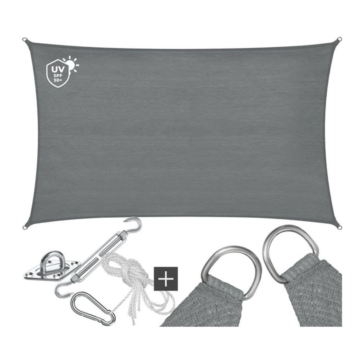 tectake Sonnensegel Grau aus HDPE mit 185 g/m² und 87 % UV-Schutz für Balkon, Garten und Terrasse - Bild 1