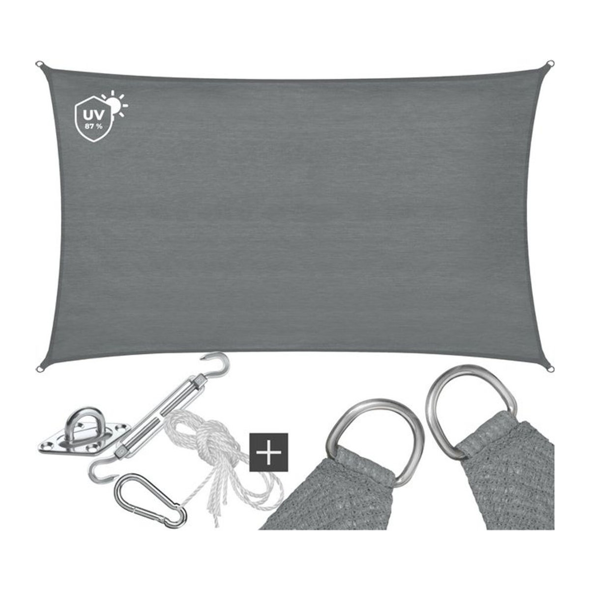 tectake Sonnensegel Grau aus HDPE mit 185 g/m² und 87 % UV-Schutz für Balkon, Garten und Terrasse - Bild 1