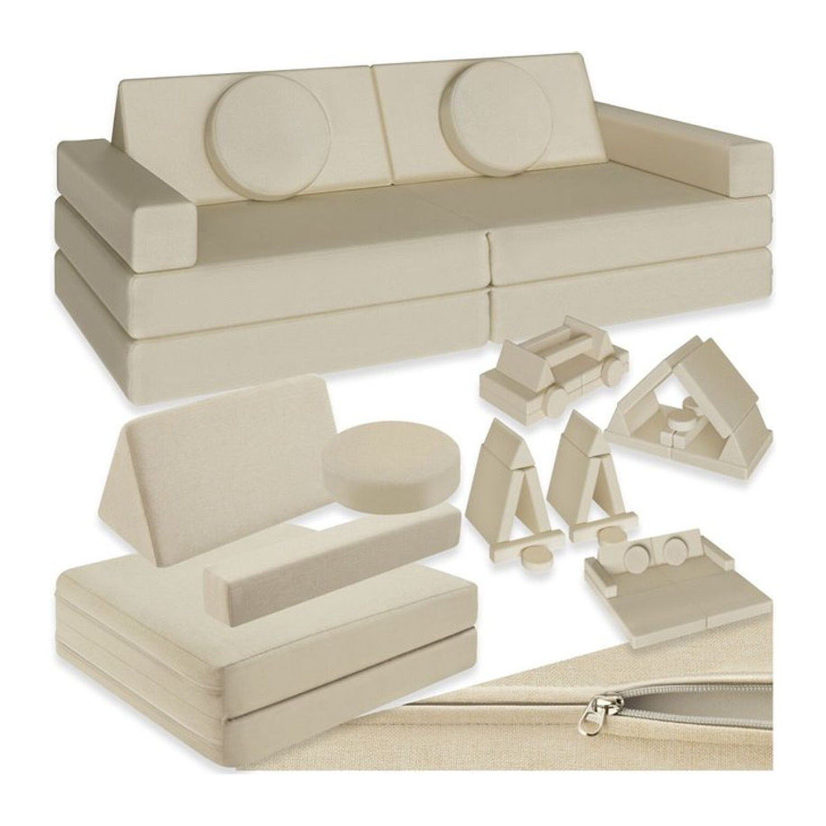tectake Spielsofa 8-teilig in Beige mit Leinenbezügen, flexibel anordnbar und stapelbar - Bild 1