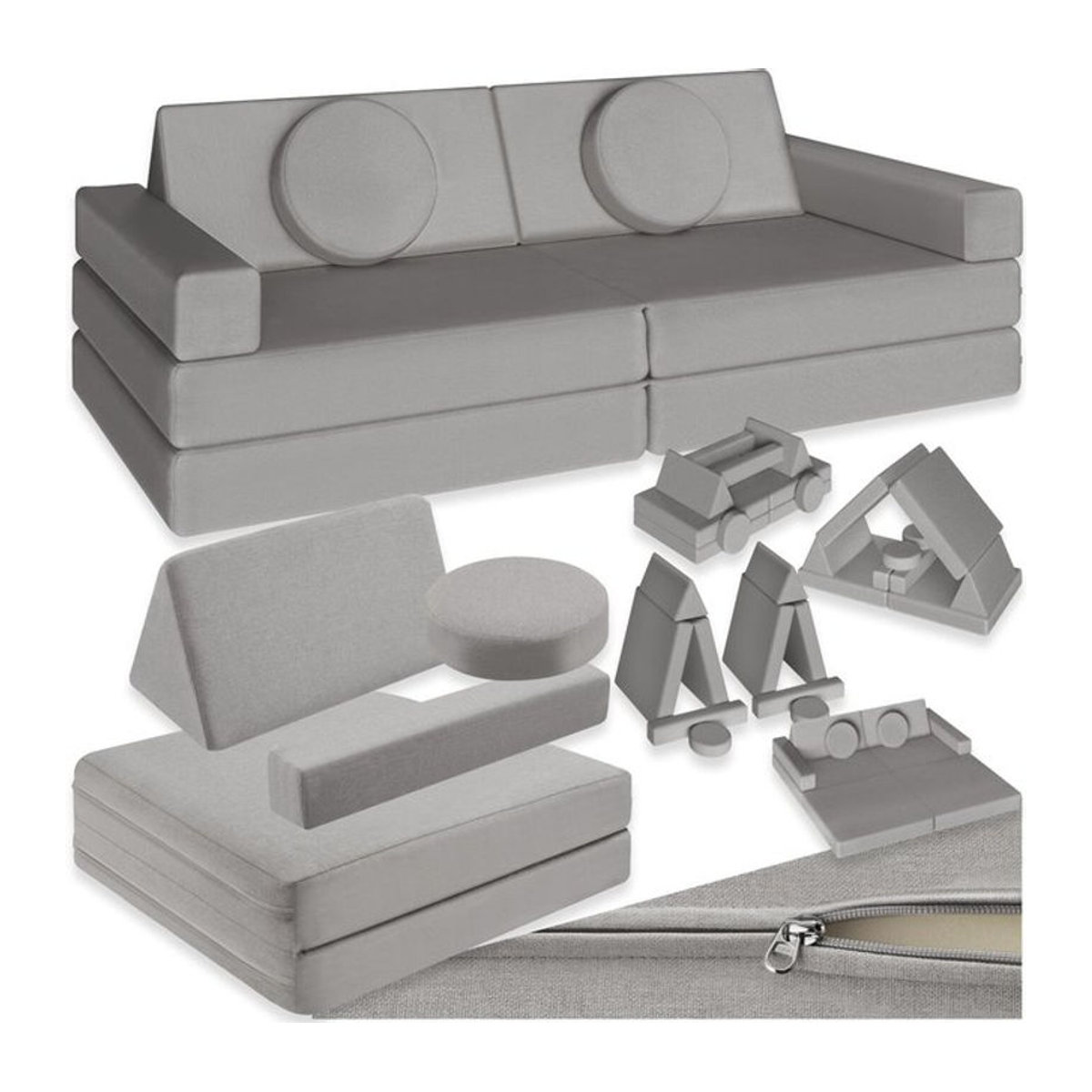 tectake Spielsofa 8-teilig in Grau mit Leinenbezügen, flexibel anordnbar, stapelbar, abnehmbar und waschbar - Bild 1