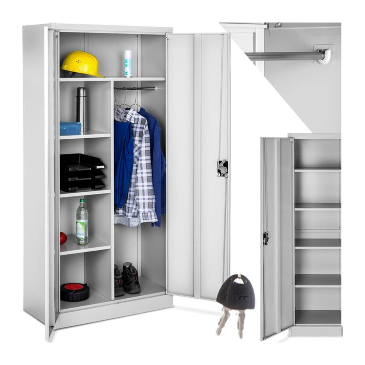 tectake® Spind aus pulverbeschichtetem Stahl in Weiß mit 6 Fächern, H x B x T: 180 x 80 x 40 cm - Bild 1
