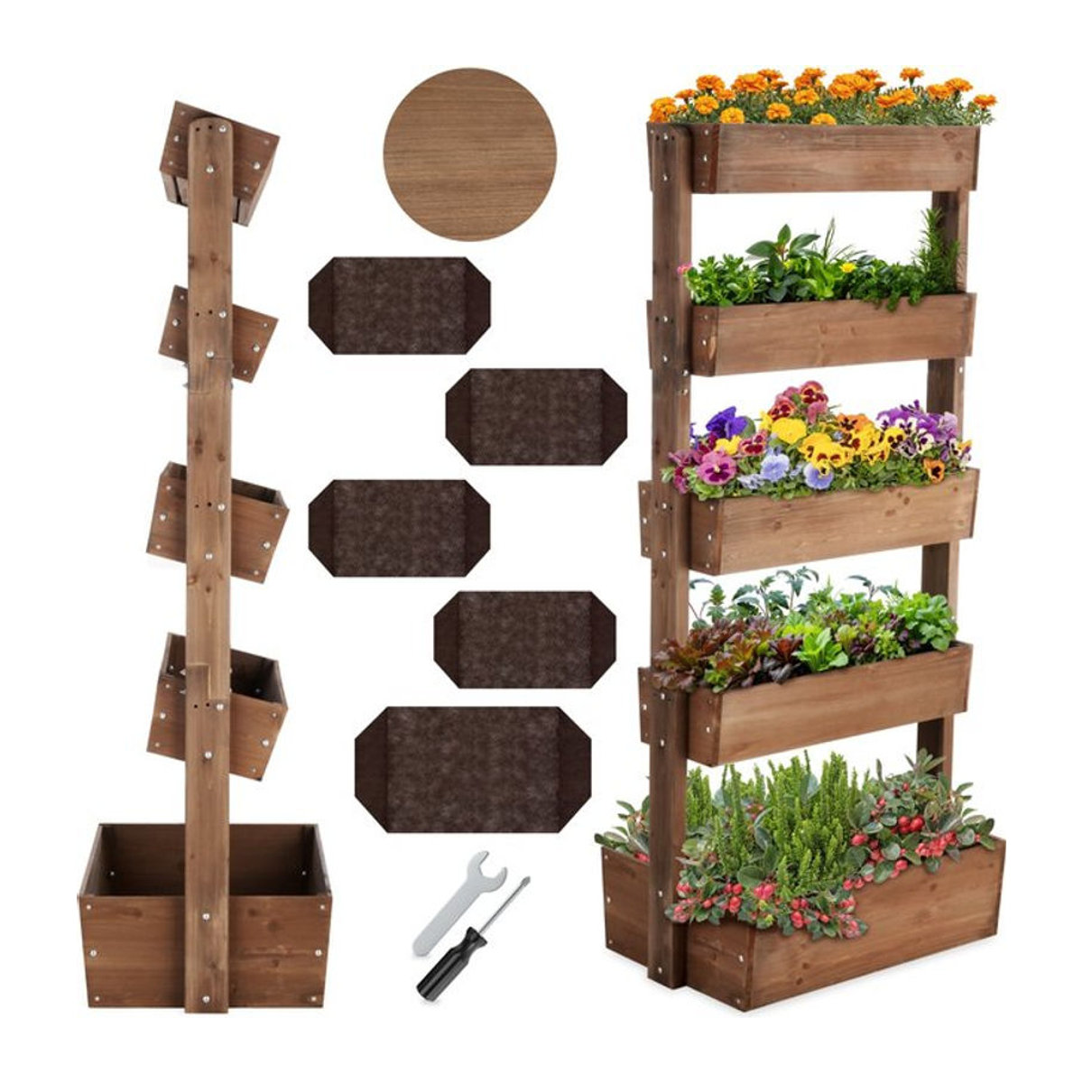 tectake Vertikalbeet in Braun mit 5 Etagen und Schrägstellfunktion inklusive Pflanzvlies, B/T/H: 81 x 52 x 180 cm - Bild 1