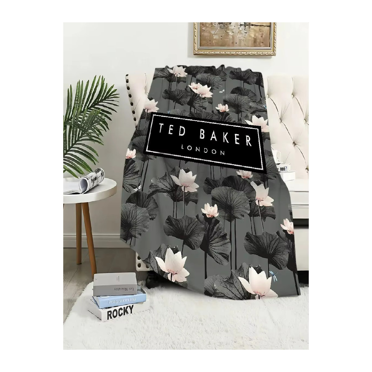 Ted Baker Logo Design Überwurfdecke aus Plüsch in Grau - Bild 2