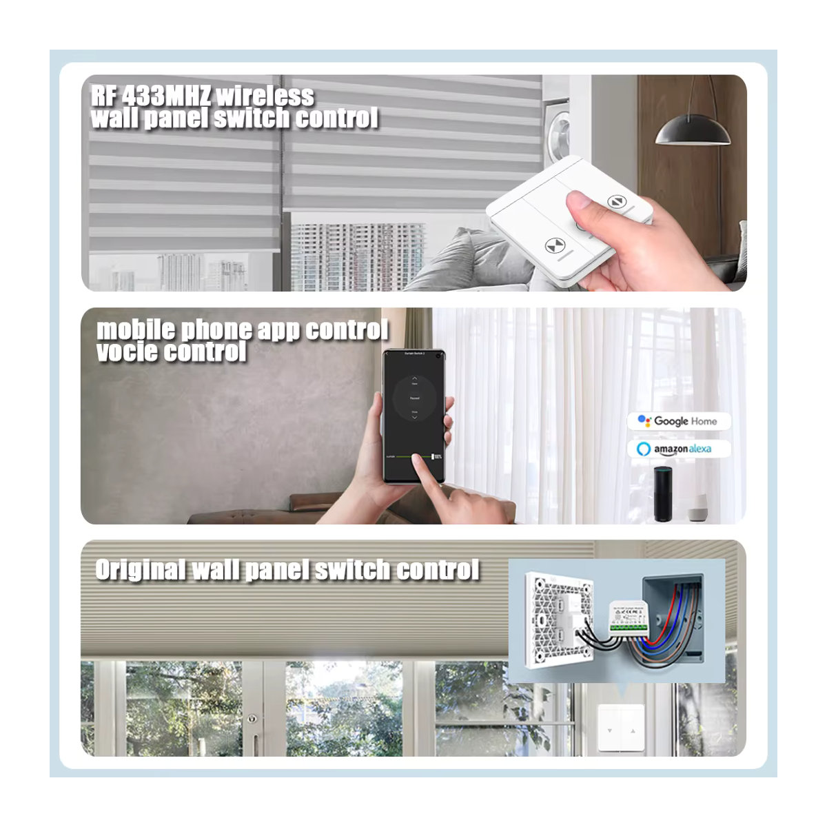 Tedeligo Rf433 WiFi Vorhanghalter mit drahtlosem Fernbedienungsschalter für elektrische Rollläden, Tuya Smart Life, Google Home und Alexa, Weiß - Bild 2