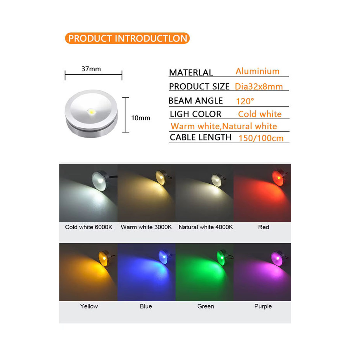 teetealy LED Möbelbeleuchtung USB 5V Mini Spot Licht aus Aluminium in Weiß 3W - Bild 3