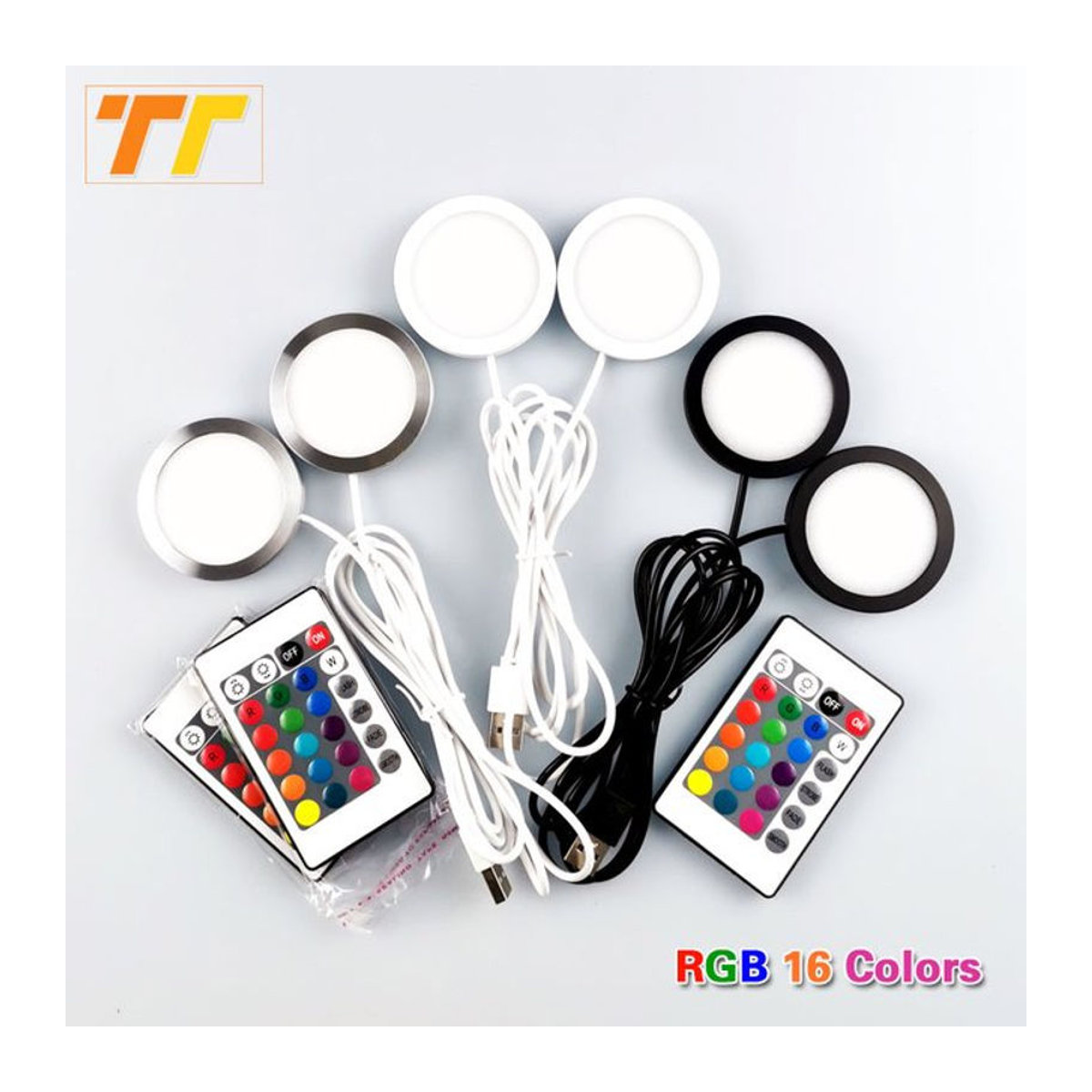 Teetealy LED-USB-Strahler 2-in-1 mit Fernbedienung, RGB und Weiß, Aluminium Mini-Spot-Licht für Vitrine und Schmuckschrank - Bild 1