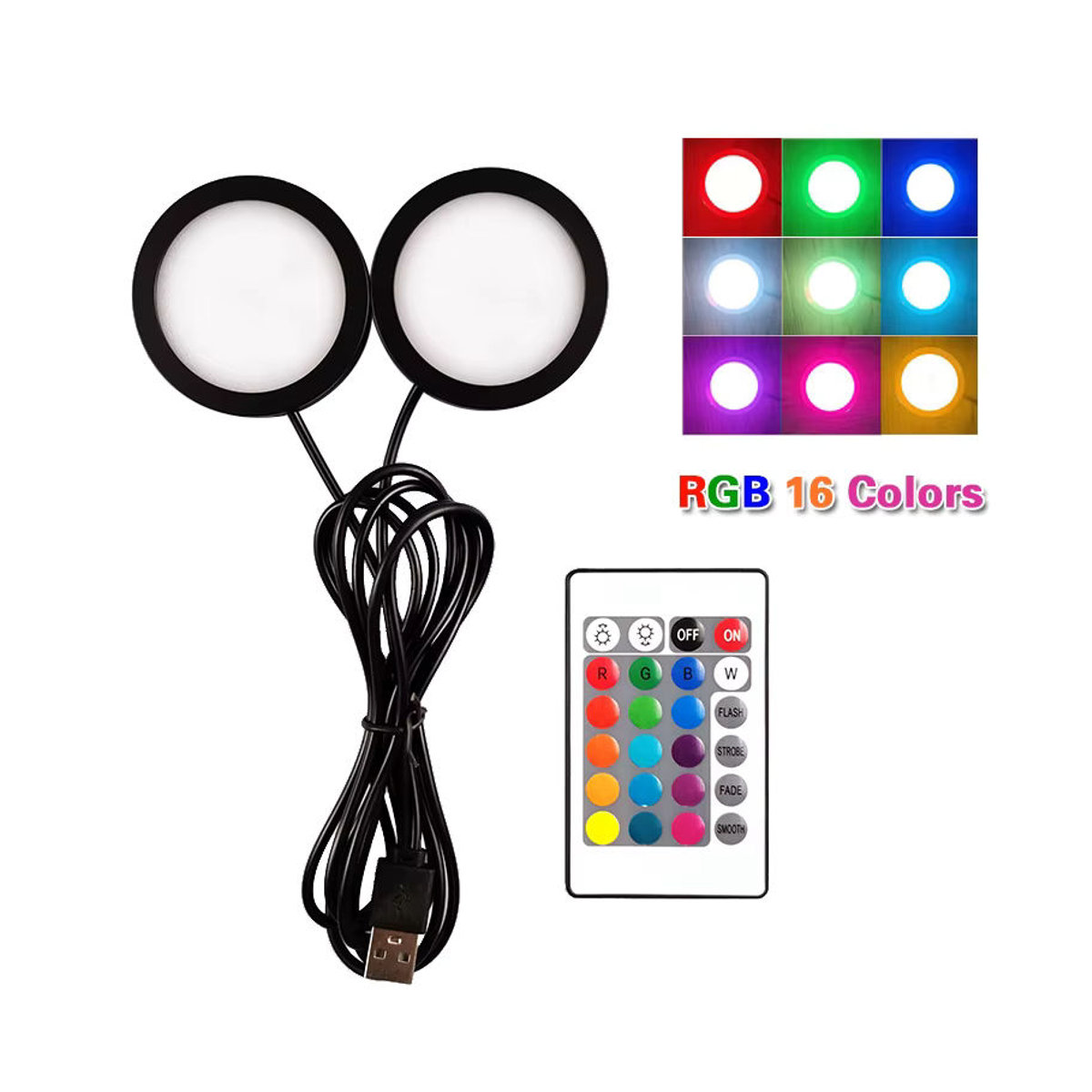 Teetealy LED-USB-Strahler 2-in-1 mit Fernbedienung, RGB und Weiß, Aluminium Mini-Spot-Licht für Vitrine und Schmuckschrank - Bild 4