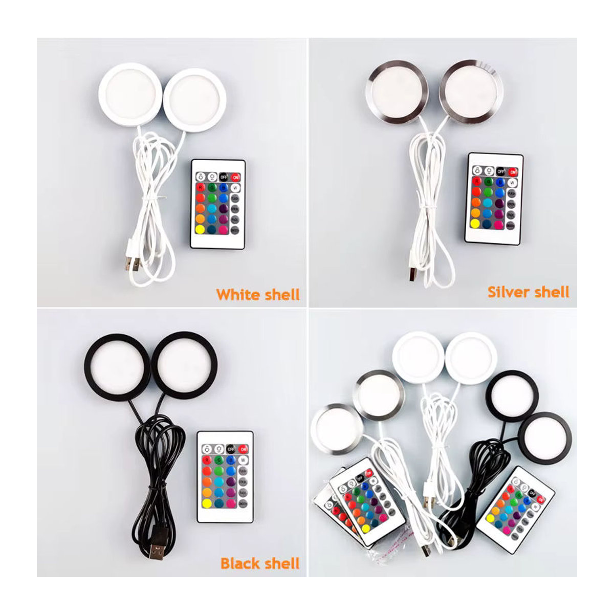 Teetealy LED-USB-Strahler 2-in-1 mit Fernbedienung, RGB und Weiß, Aluminium Mini-Spot-Licht für Vitrine und Schmuckschrank - Bild 5
