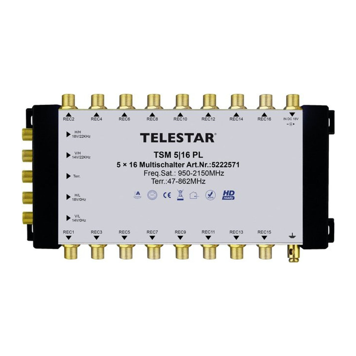 Telestar TSM 5/16 Premium Line SAT Multischalter mit 5 Eingängen und 16 Teilnehmern in Schwarz/Silber - Bild 2