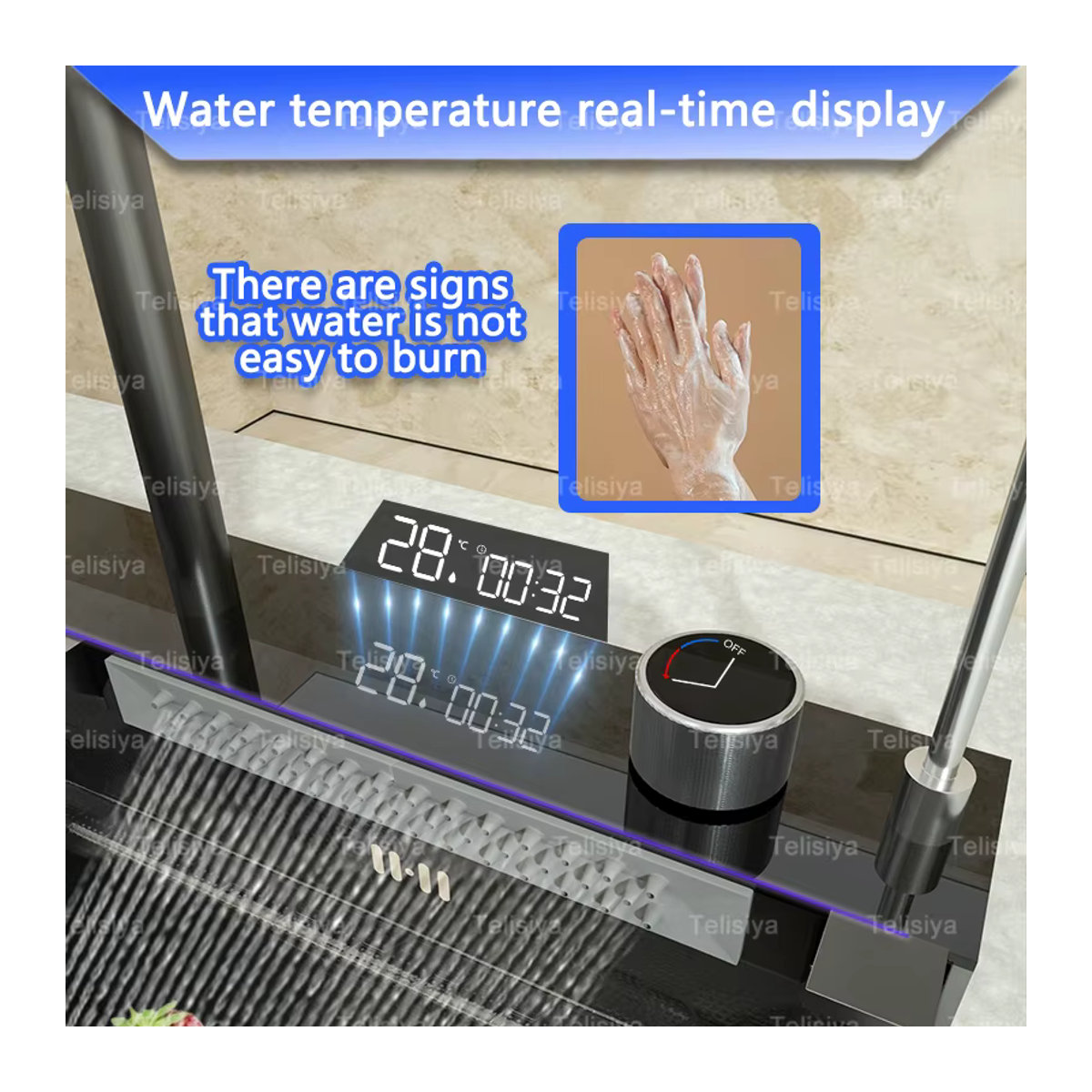 TELISIYA Küchenspüle aus Edelstahl in Schwarz mit Wasserfall-Wasserhahn, Digitalanzeige und integriertem Mülleimer, modernes Einzelwaschbecken - Bild 5