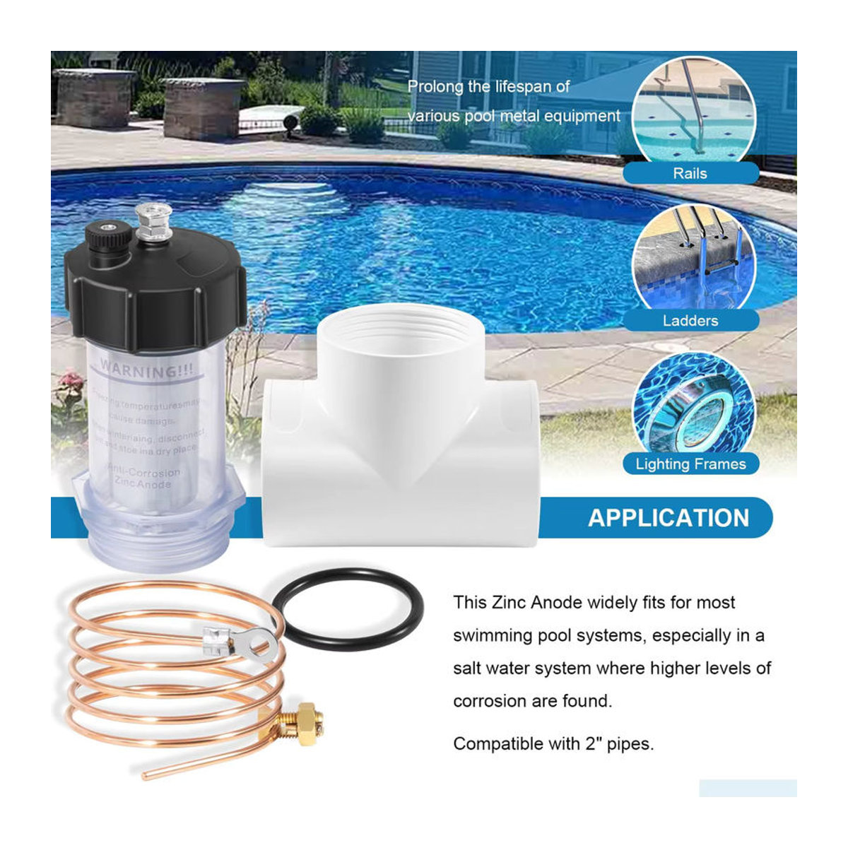 TENG MILE Ersatz 2 Zoll Inline-Zinkanode 104-D mit Kupferdraht für Salzwasserbecken in Weiß und Beige - Bild 2