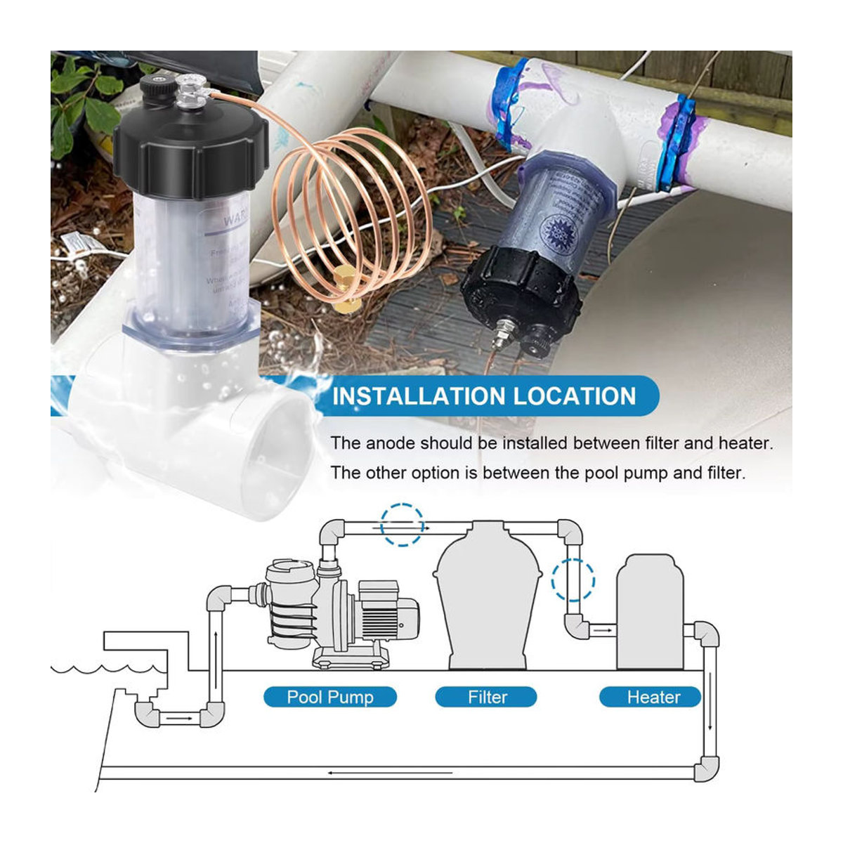 TENG MILE Ersatz 2 Zoll Inline-Zinkanode 104-D mit Kupferdraht für Salzwasserbecken in Weiß und Beige - Bild 4