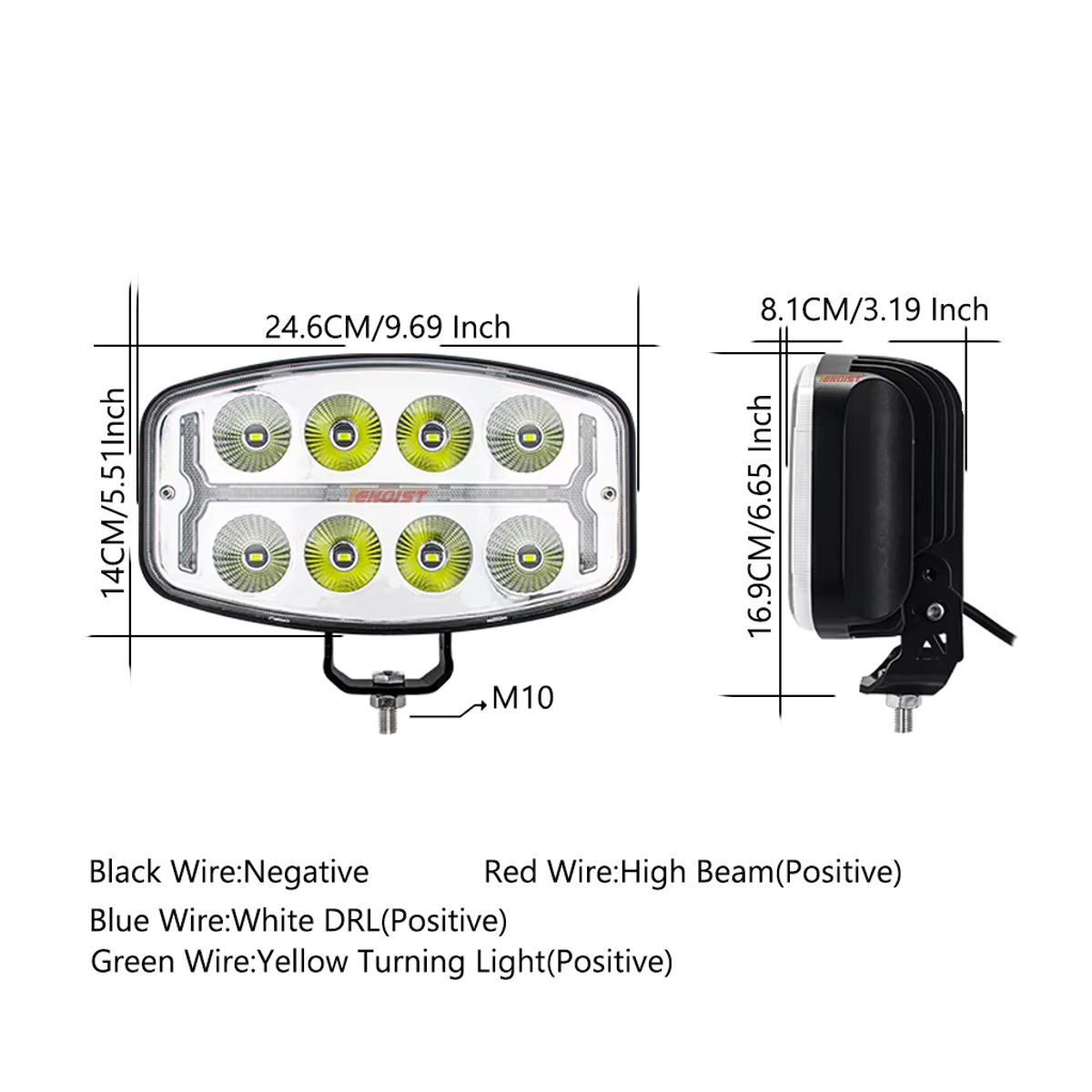 TENOIST LED Arbeitskopflicht 9,6 Zoll mit weiß-gelbem DRL-Spot für LKW, BUS und Anhänger, 12–85 V DC - Bild 2