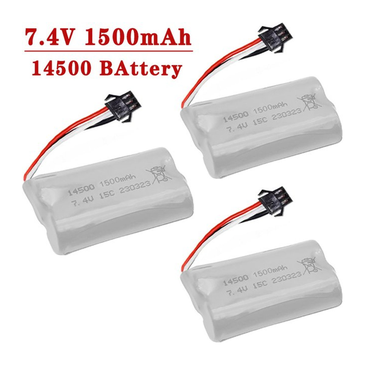 TERFPV Ersatzbatterie 7,4 V 1500 mAh Li-Ion mit USB-Ladegerät für elektrische Wasser-Kugel-Pistolen und RC-Spielzeugautos in Weiß - Bild 1