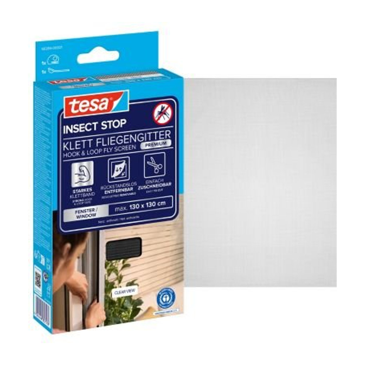 tesa Fliegengitter INSECT STOP Premium Klett-Fliegengitter, grau, B: 130 cm, H: 130 cm - Bild 2