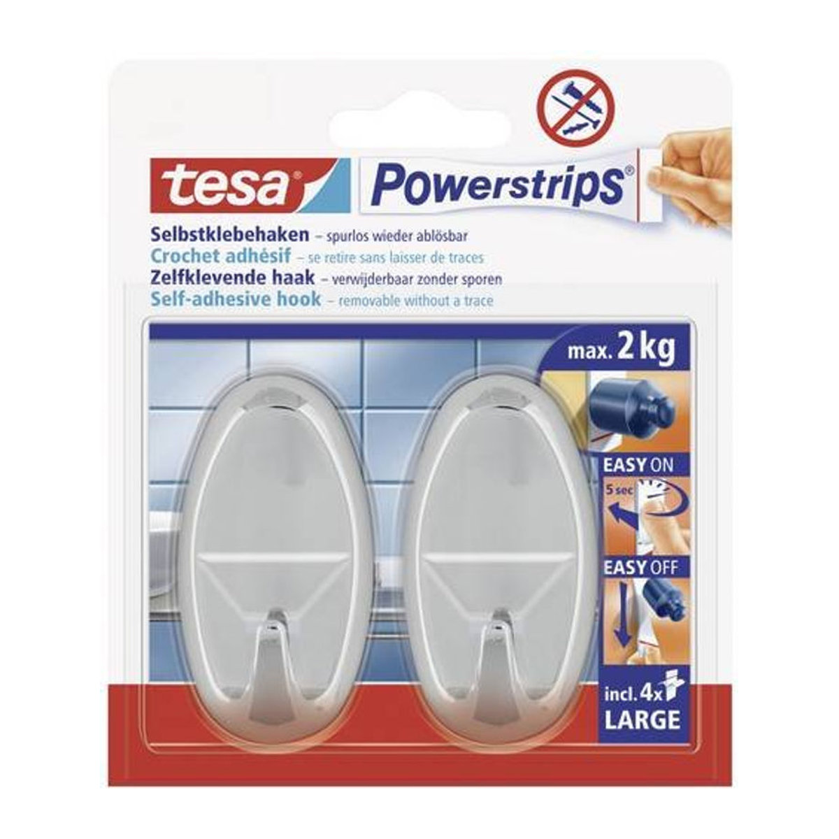 tesa Powerstrips Klebehaken Large Oval Chrom aus Kunststoff, 2 Stück - Bild 1
