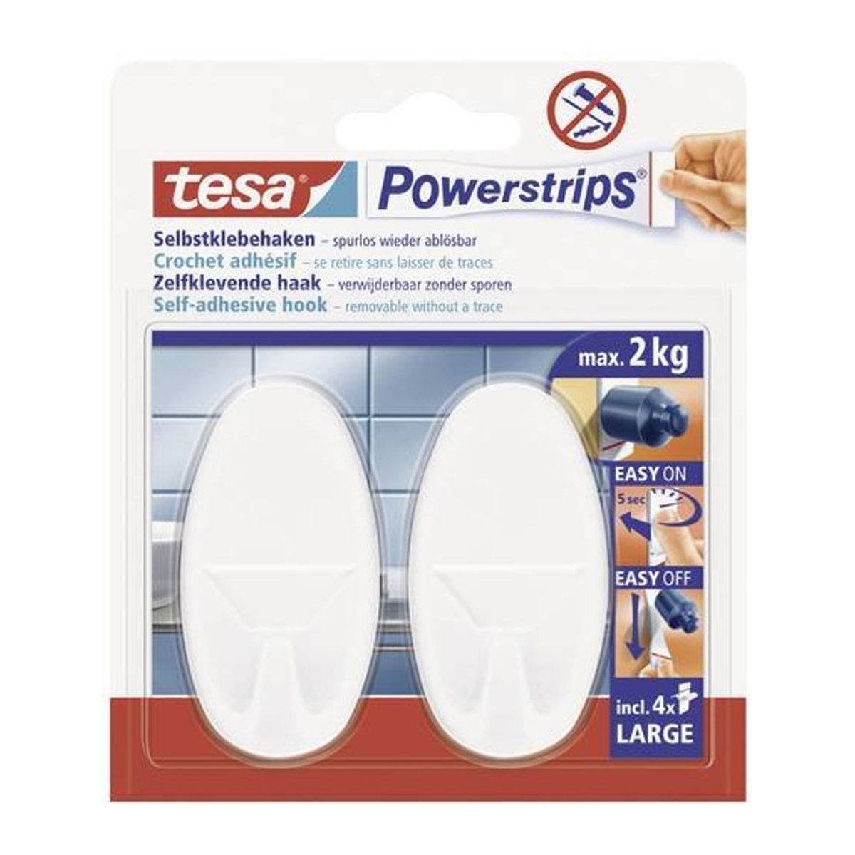 tesa Powerstrips Klebehaken Large Oval Weiß aus Kunststoff, 2 Stück - Bild 1