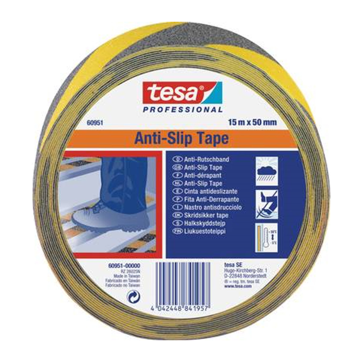 tesa Professional Anti-Rutschband Schwarz/Gelb, Breite: 50 mm, Länge: 15 m - Bild 1