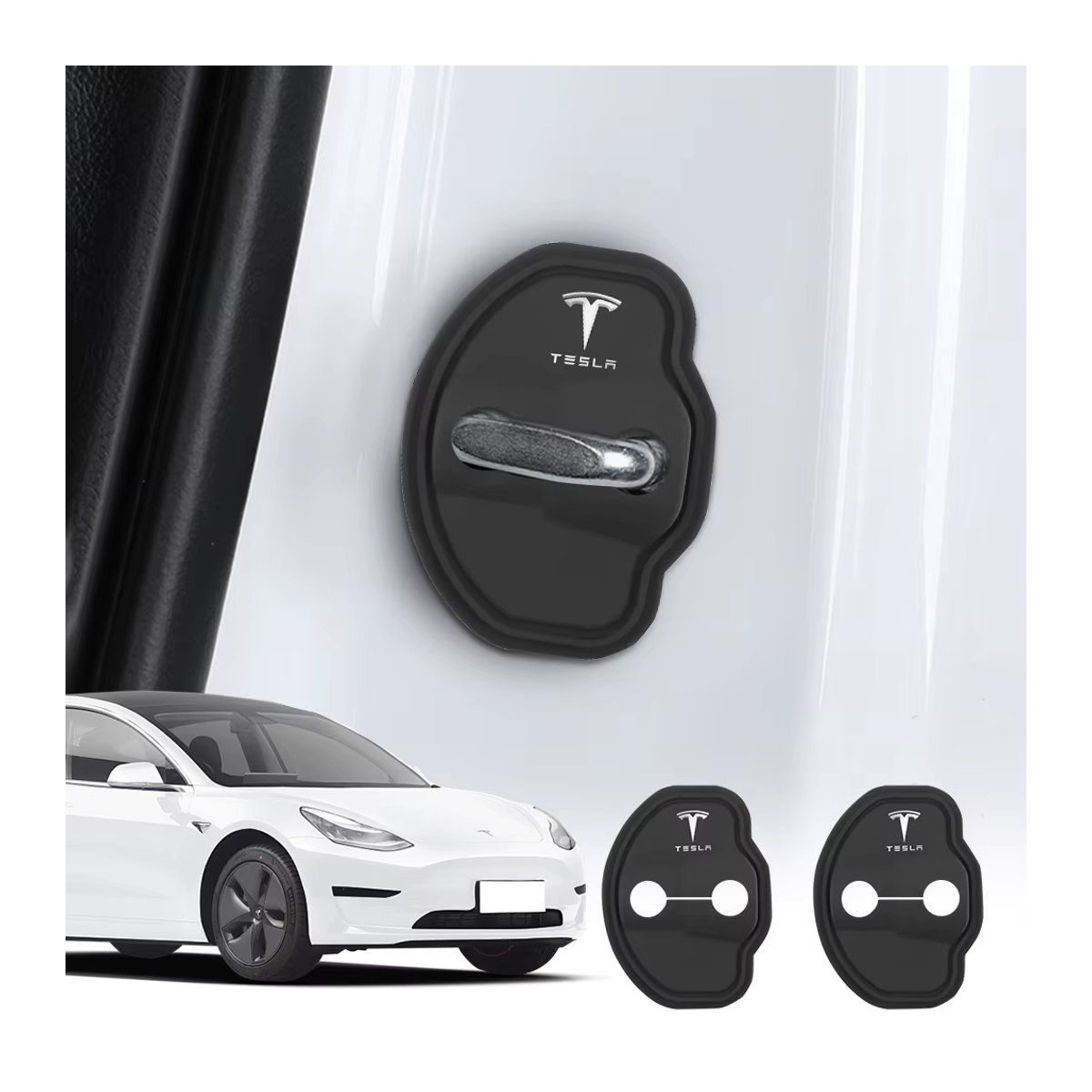 Tesla Silikon Auto Türschloss Abdeckungen Schutzhülle in Schwarz für Modell 3, Modell S, Modell X, Modell Y, Roadster, SpaceX und Cybertruck (2 oder 4 Stück) - Bild 2