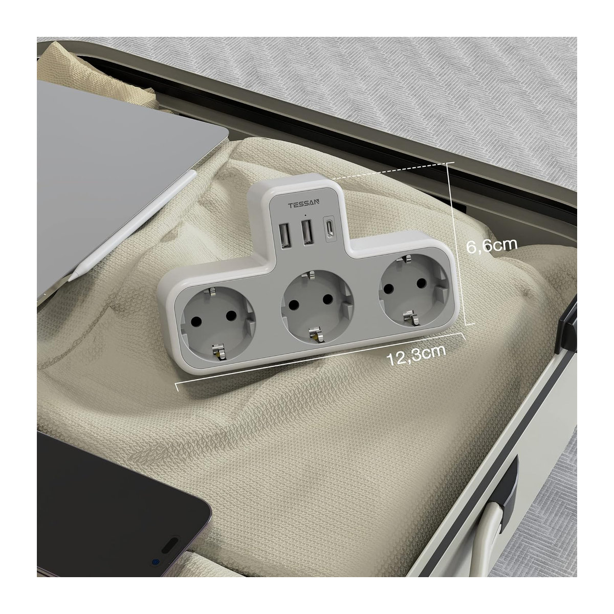 TESSAN 6-in-1 Mehrfachsteckdose in Schwarz und Grau mit 3 AC-Steckdosen sowie 2 USB-Anschlüssen inklusive Typ C und Überlastschutz - Bild 6