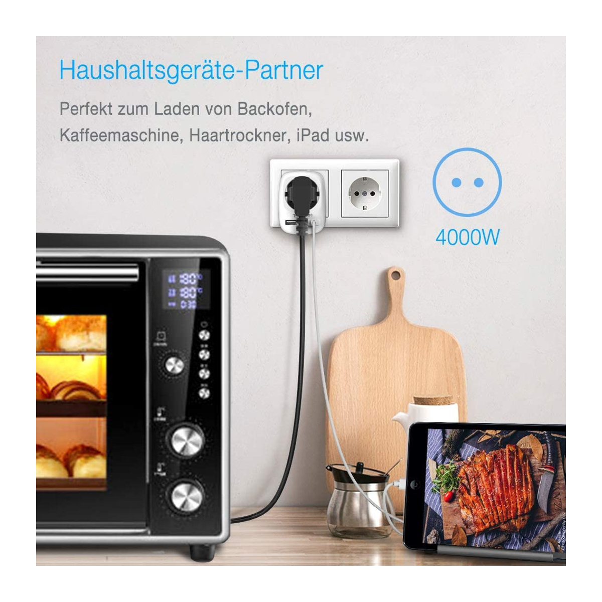 TESSAN Steckdosenleiste mit 3 AC-Ausgängen in Grau - Bild 1