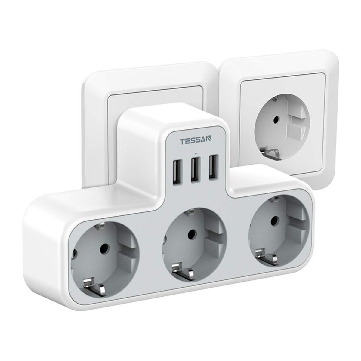TESSAN Steckdosenleiste mit 3 AC-Ausgängen und 3 USB-Anschlüssen in Grau - Bild 1
