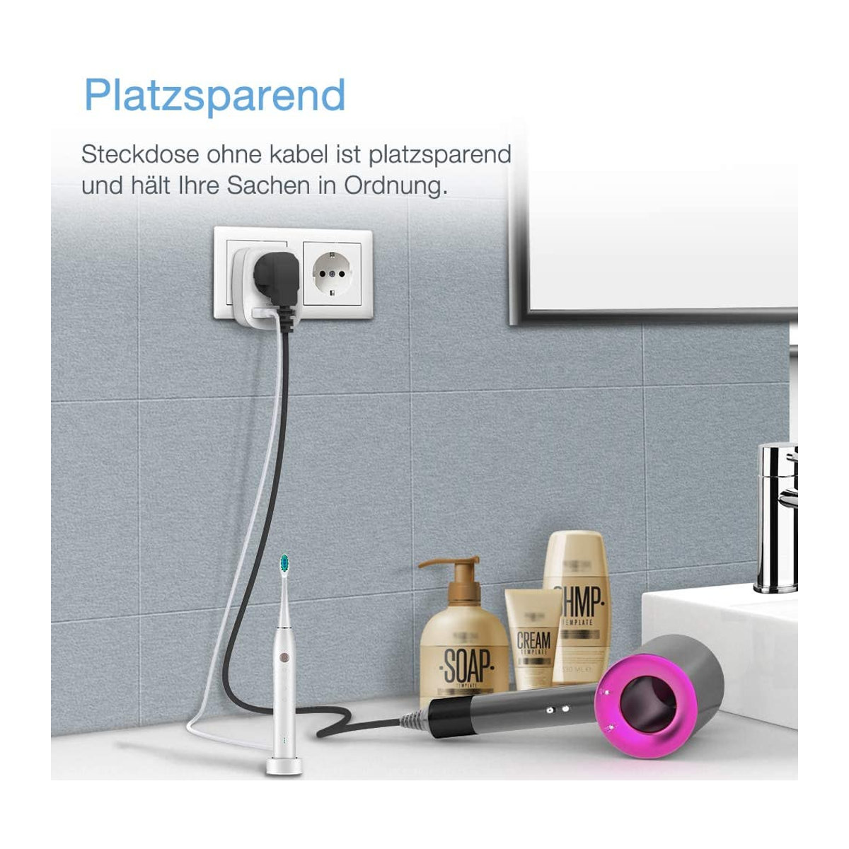 TESSAN Steckdosenleiste mit 3 AC-Ausgängen und 3 USB-Anschlüssen in Grau - Bild 5