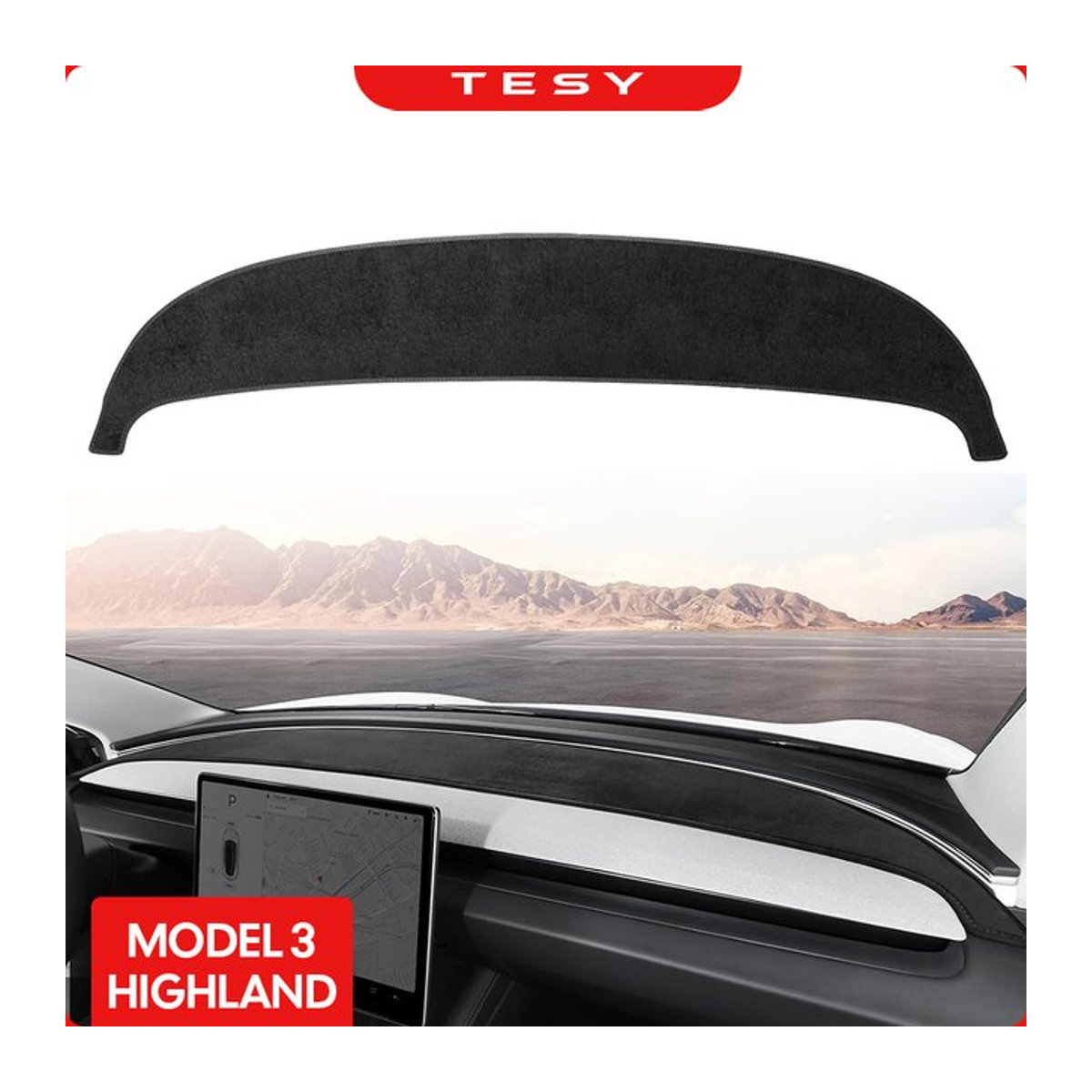 TESY Armaturenbrett Abdeckung für Tesla Modell 3 Highland 2024 in Schwarz mit UV-Schutz aus Textil - Bild 1