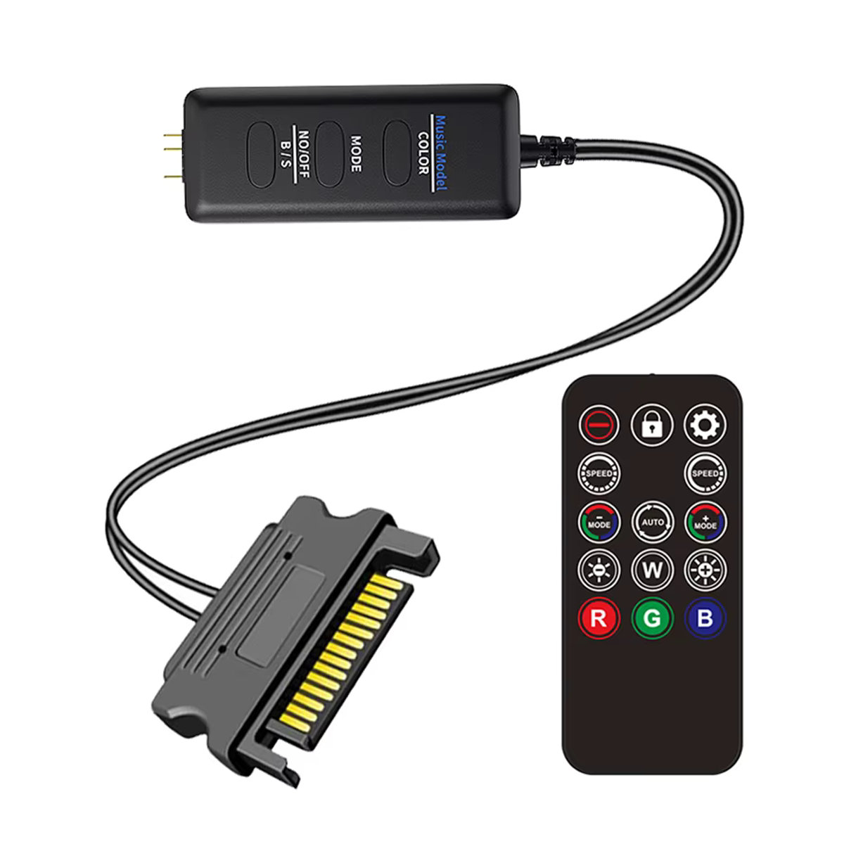 TEUCER LC-S50R ARGB Controller Schwarz: 5V 3PIN zu SATA Schnittstelle Verlängerungskabel und Lichtregler mit Fernbedienung für PC Gehäuselüfter - Bild 2