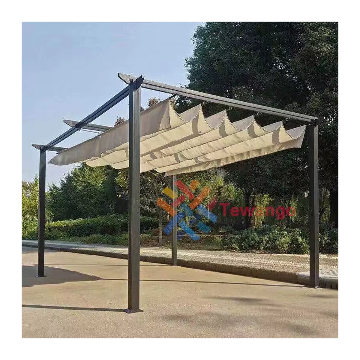 Tewango Pergola mit wasserdichtem Wellenschattennetz und Installationszubehör in Beige - Bild 2