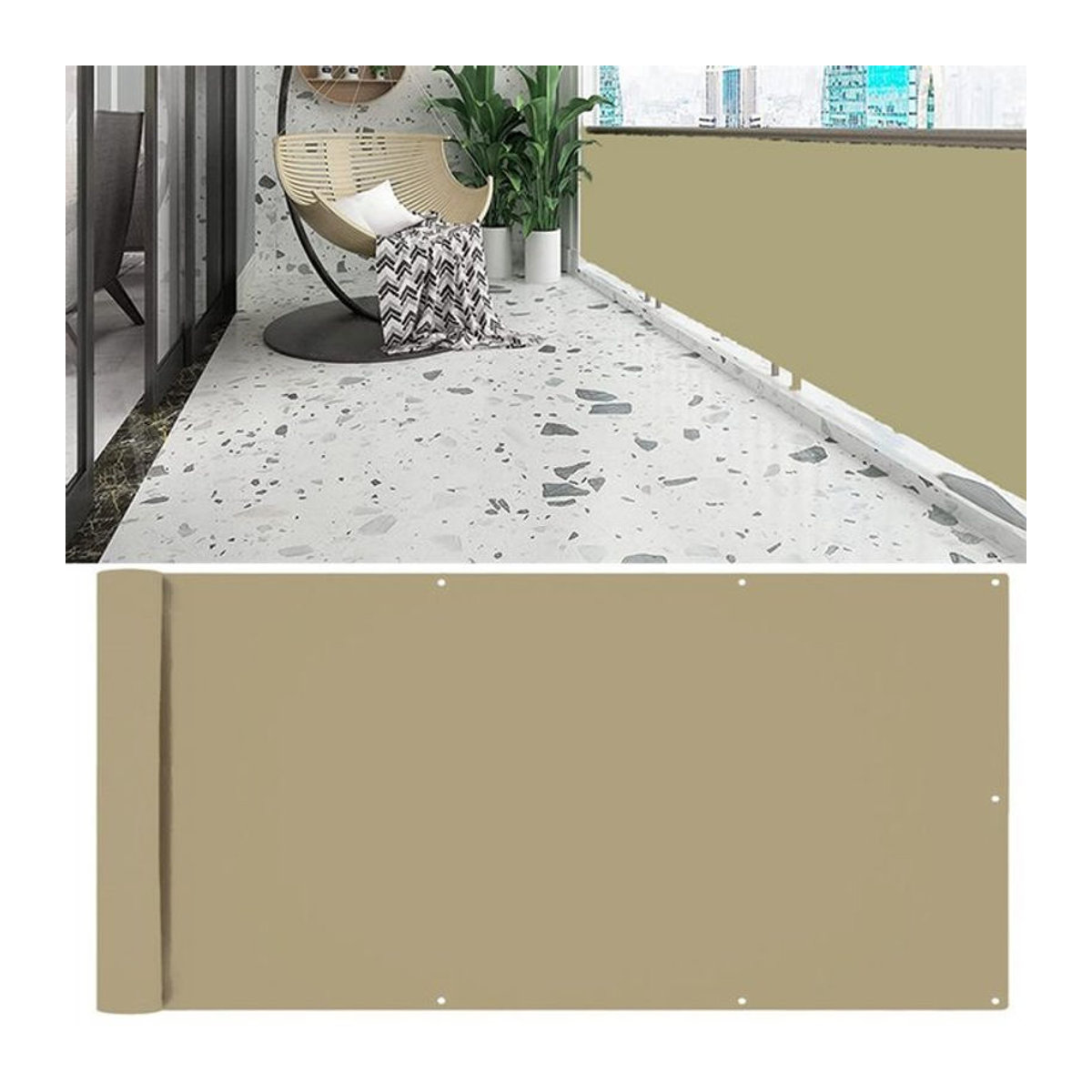 Tewango Sichtschutz aus wasserdichtem Polyester in Beige für Balkon und Terrasse - Bild 1