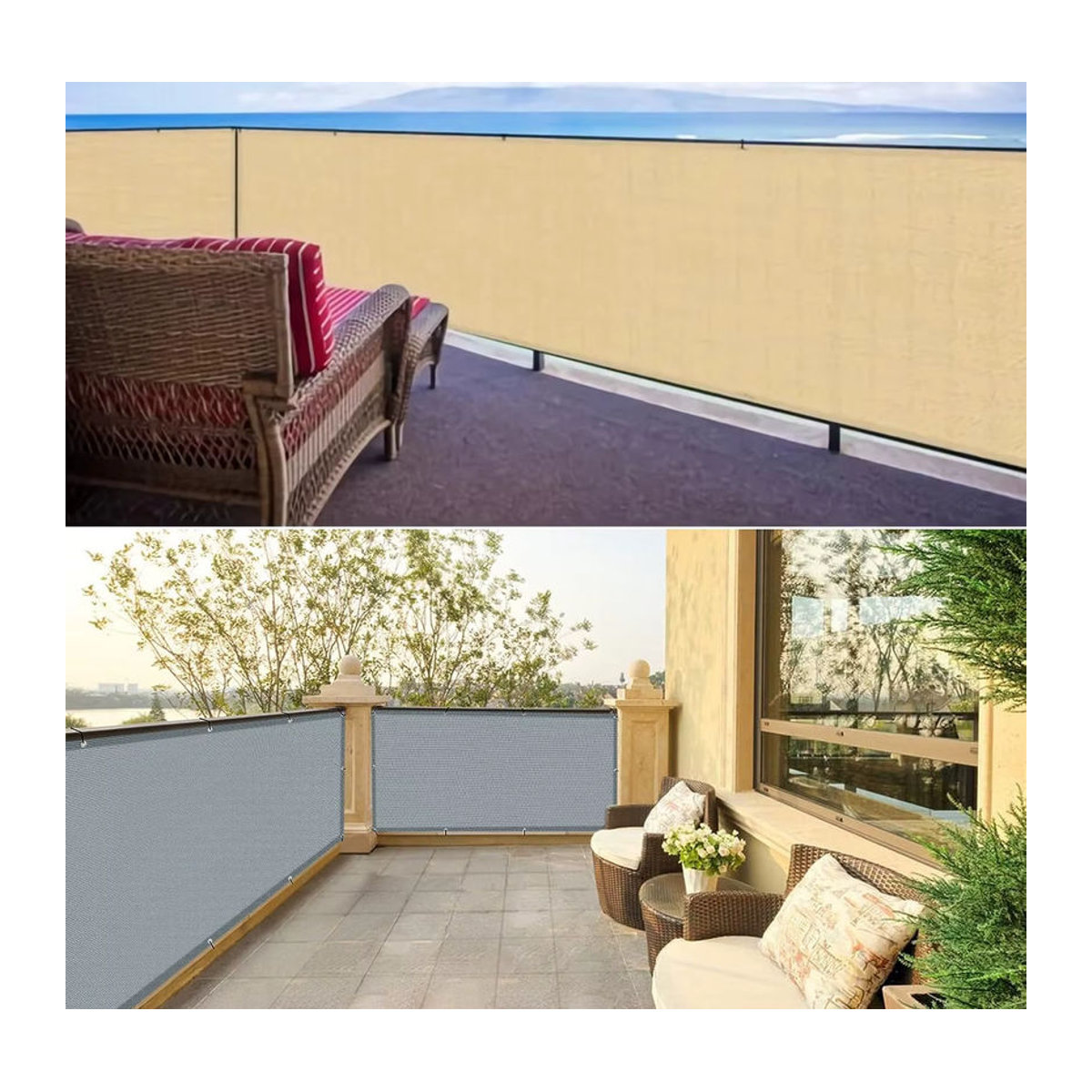 Tewango Sichtschutz aus wasserdichtem Polyester in Beige für Balkon und Terrasse - Bild 2