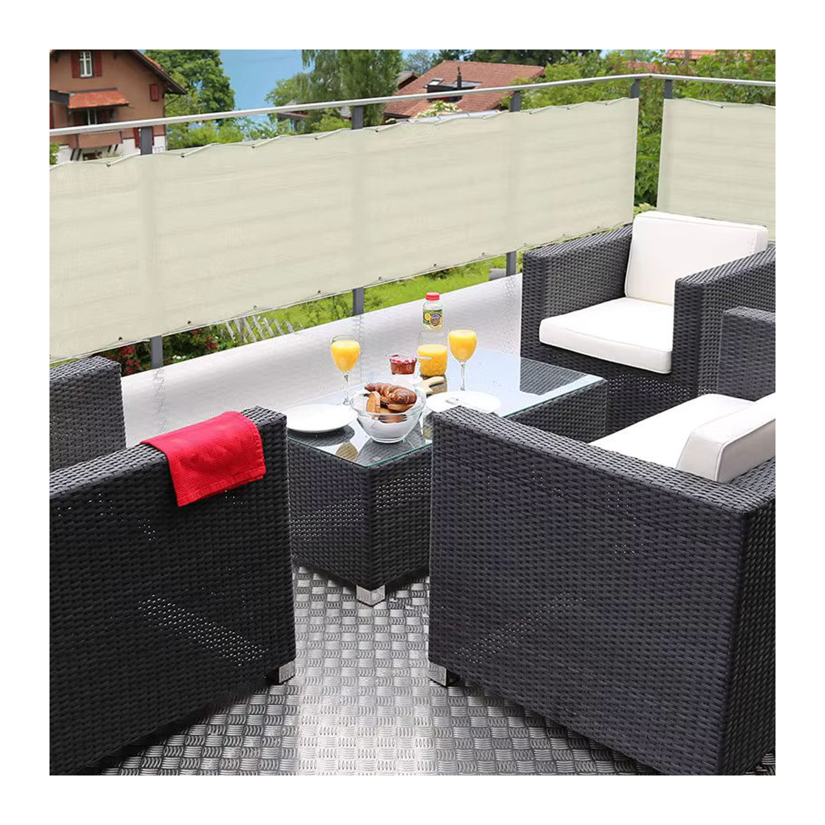 Tewango Sichtschutz aus wasserdichtem Polyester in Beige für Balkon und Terrasse - Bild 3