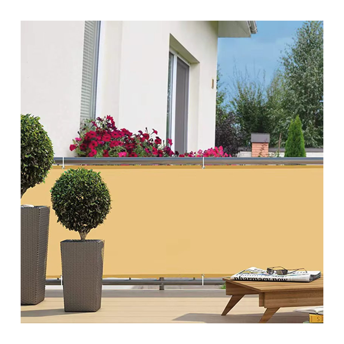 Tewango Sichtschutz aus wasserdichtem Polyester in Beige für Balkon und Terrasse - Bild 4