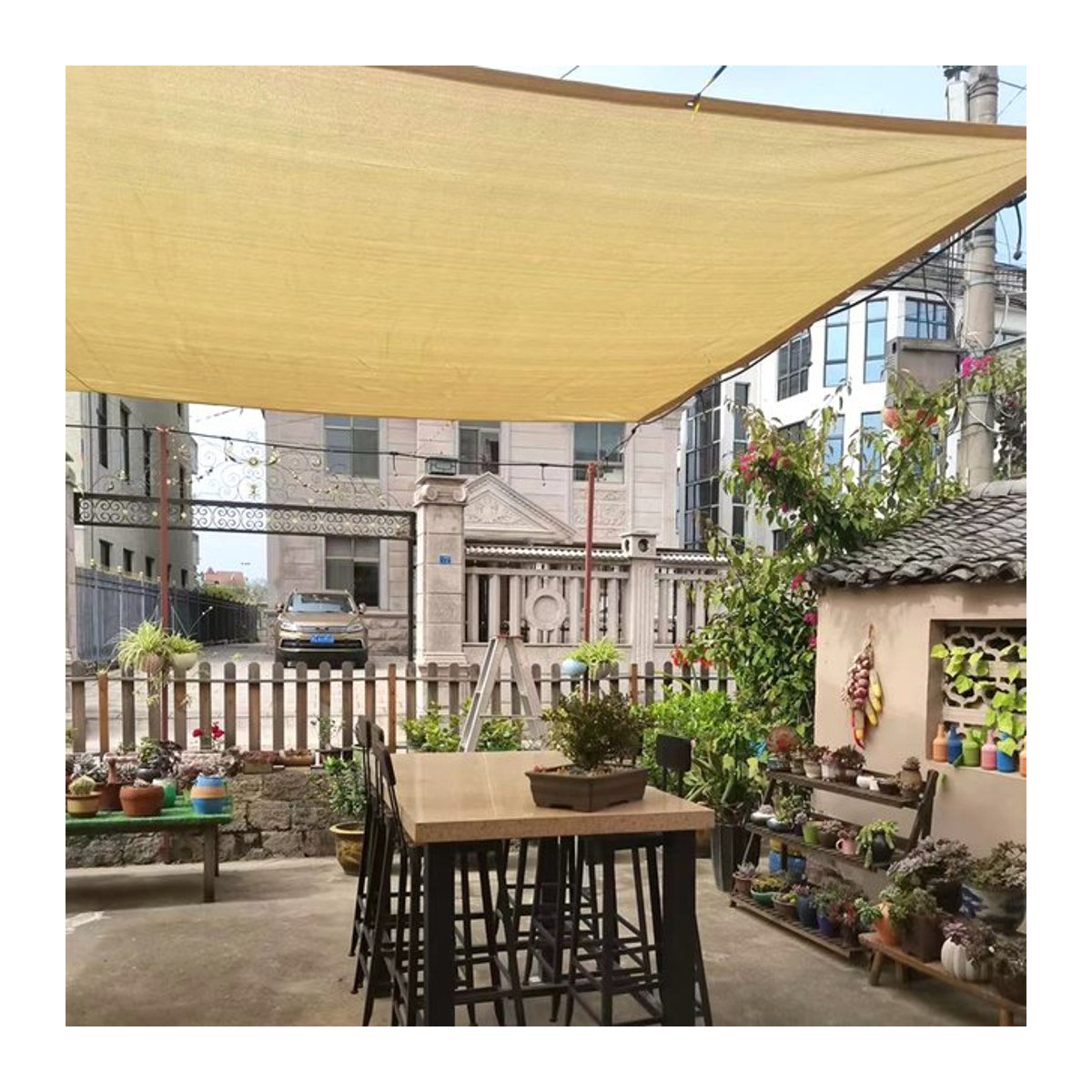 Tewango Sonnenschutz Netz aus HDPE Mesh in Grau, 200GSM UV-beständig für Balkon, Zaun, Pavillon und Pergola - Bild 1