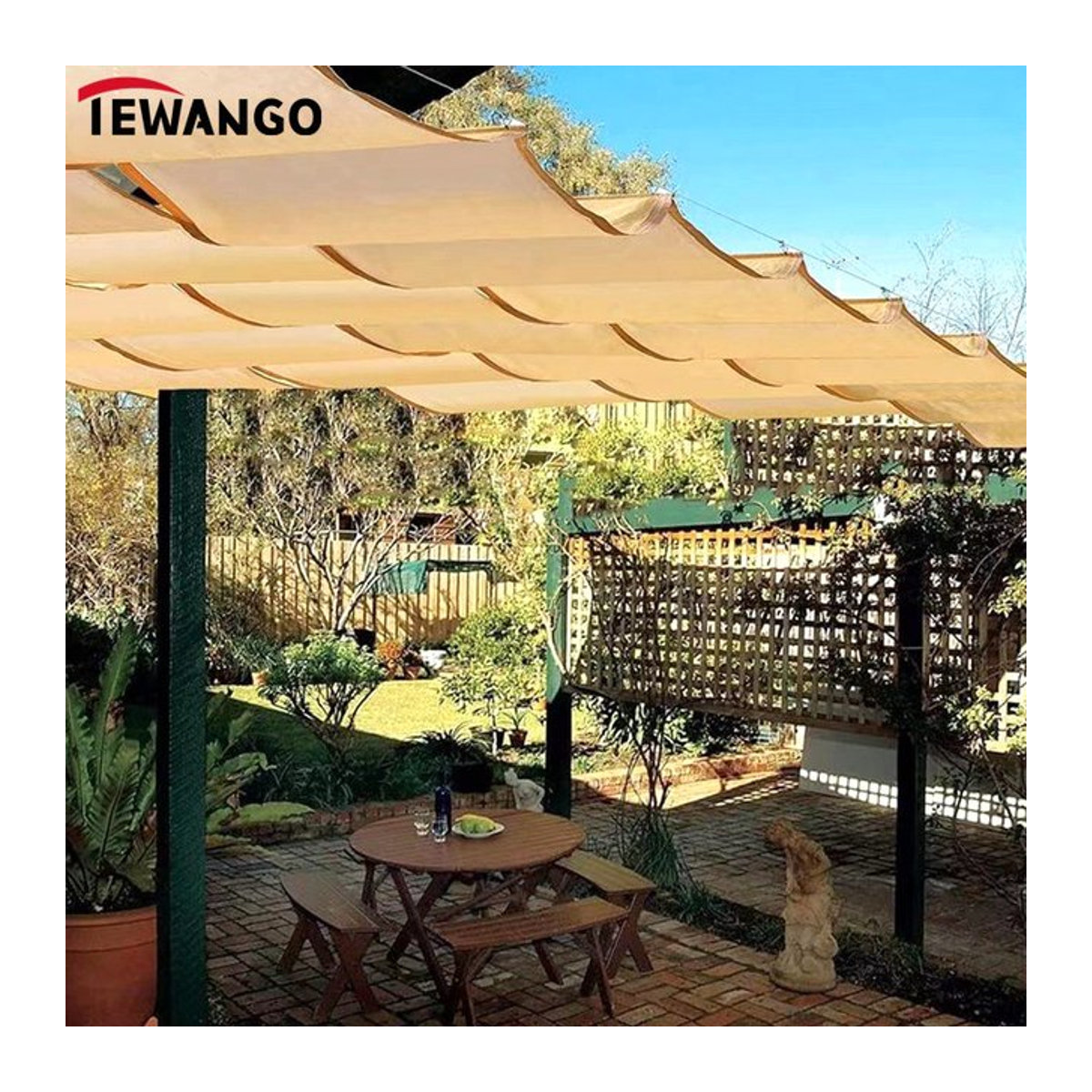 Tewango Sonnenschutz Netz Beige 180gsm HDPE Teleskopwelle für Pavillon Pergola und Wintergarten - Bild 1