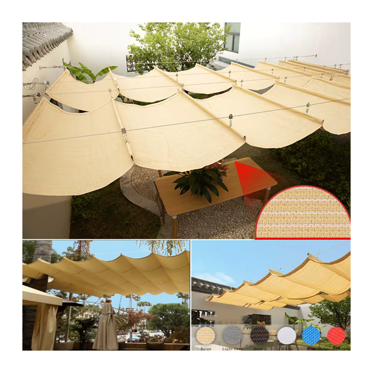 Tewango Sonnenschutz Netz Beige 180gsm HDPE Teleskopwelle für Pavillon Pergola und Wintergarten - Bild 3
