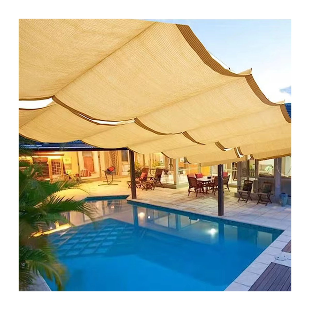 Tewango Sonnenschutznetz Beige mit 95 % Schattierung aus HDPE für Terrasse, Pavillon und Schwimmbad - Bild 2