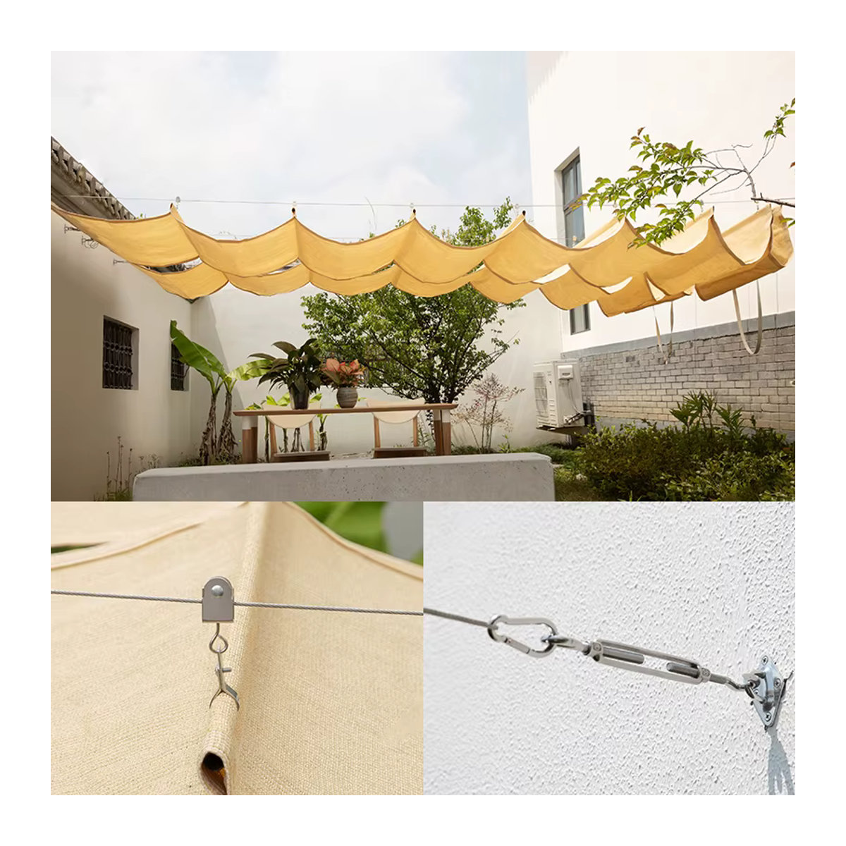 Tewango Sonnenschutznetz Beige mit 95 % Schattierung aus HDPE für Terrasse, Pavillon und Schwimmbad - Bild 3