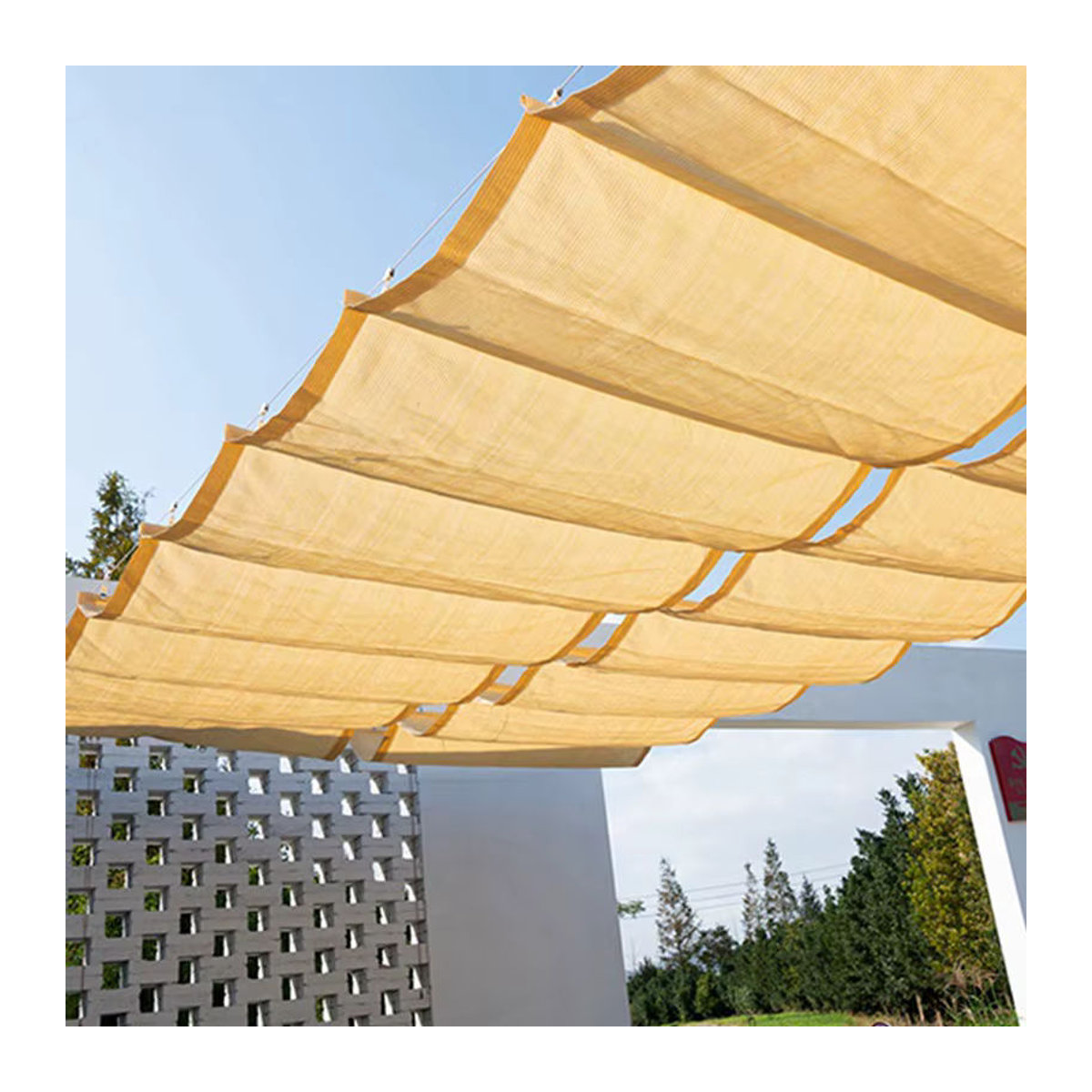 Tewango Sonnensegel aus verdicktem Anti-UV-HDPE-Stoff als einziehbare Wellen-Pergola für Terrasse und Balkon, Beige oder Anthrazit, B: 300 cm, H: 90 cm - Bild 3