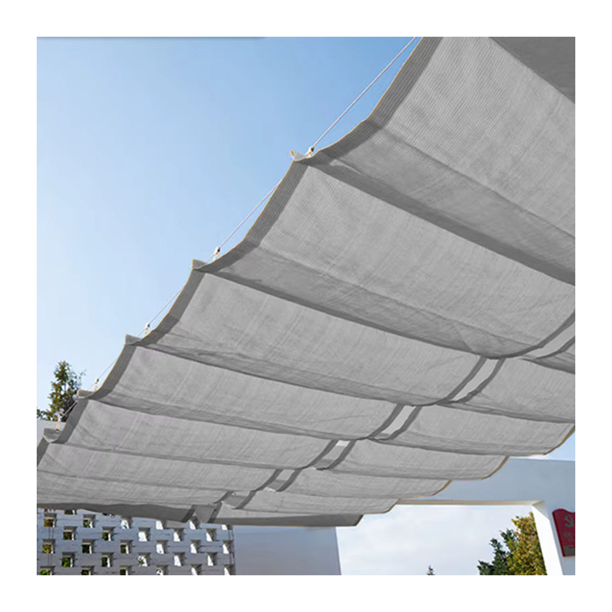 Tewango Sonnensegel aus verdicktem Anti-UV-HDPE-Stoff als einziehbare Wellen-Pergola für Terrasse und Balkon, Beige oder Anthrazit, B: 300 cm, H: 90 cm - Bild 5