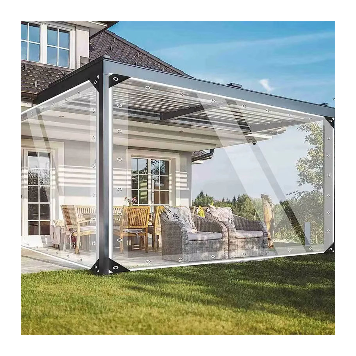 Tewango Transparente PVC-Plane als Robuster Regenschutz für Pergola, Möbel und Balkon zum Winterschutz - Bild 2