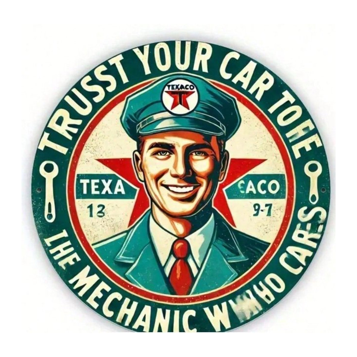 Texaco Retro Metall-Blechschild Vintage Benzin Wanddekoration mehrfarbig rund B/H: 20 x 20 cm - Bild 1