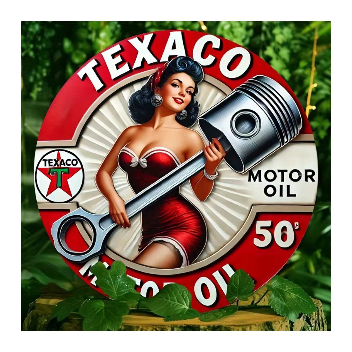 Texaco Vintage Gas Schild aus Metall, runde Wanddekoration in Rot für Garage, Bar und Man Cave - Bild 2