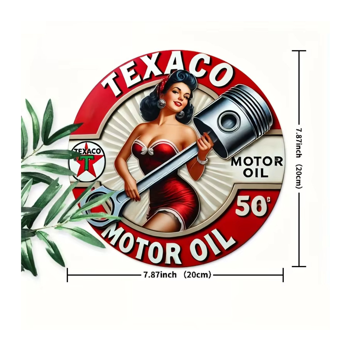 Texaco Vintage Gas Schild aus Metall, runde Wanddekoration in Rot für Garage, Bar und Man Cave - Bild 3