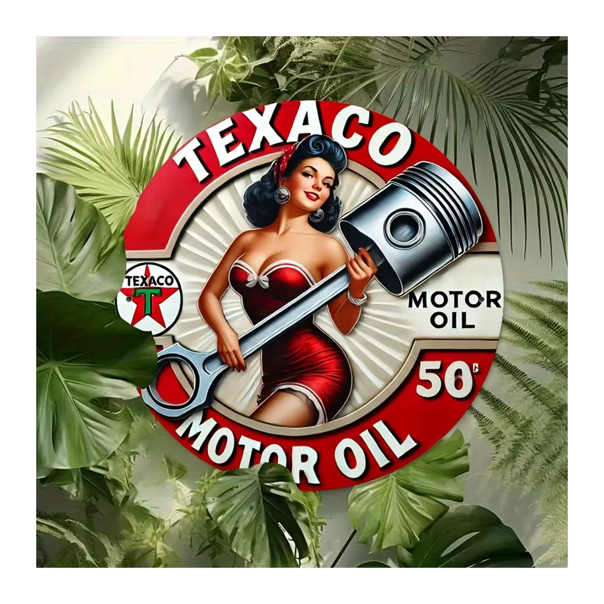 Texaco Vintage Gas Schild aus Metall, runde Wanddekoration in Rot für Garage, Bar und Man Cave - Bild 4